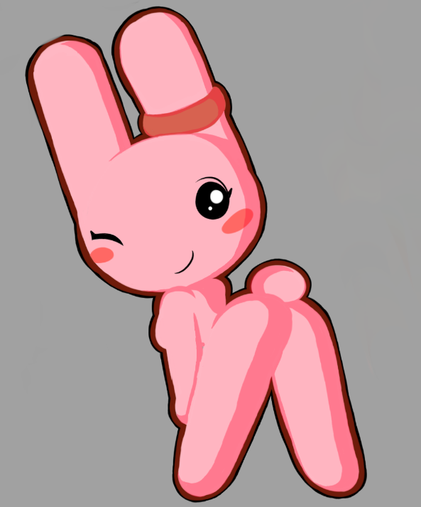 anthro blush blush_stickers bunny_maloney butt candy_bunny eyelashes female fur grey_background hands_on_knees lagomorph leaning leaning_forward leporid looking_at_viewer looking_back mammal mouth_closed one_eye_closed pink_body pink_fur rabbit simple_background smile solo standing thunderfap