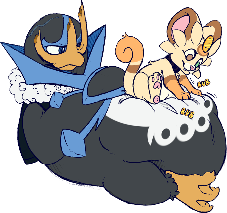abdominal_bulge after_vore alpha_channel ambiguous_gender belly belly_rub big_belly duo empoleon feral lying meowth nintendo on_back pok&eacute;mon pok&eacute;mon_(species) sitting_on_person thornbeast video_games vore
