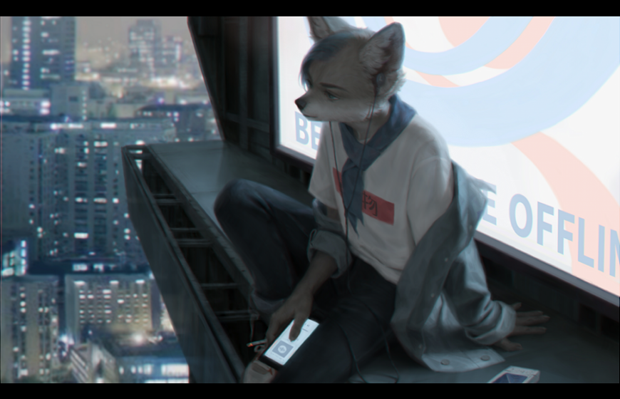 5_fingers anthro black_bars blue_eyes cigarette clothed clothing detailed detailed_background digital_media_(artwork) english_text fingers fur hair letterbox male phone scarf sitting solo terry_grimm text