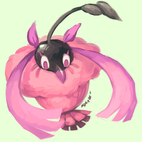 commentary creature english_commentary full_body gen_4_pokemon lowres no_humans pink_theme pokemon pokemon_(creature) purple_eyes rubin signature simple_background solo wormadam wormadam_(trash) yellow_background