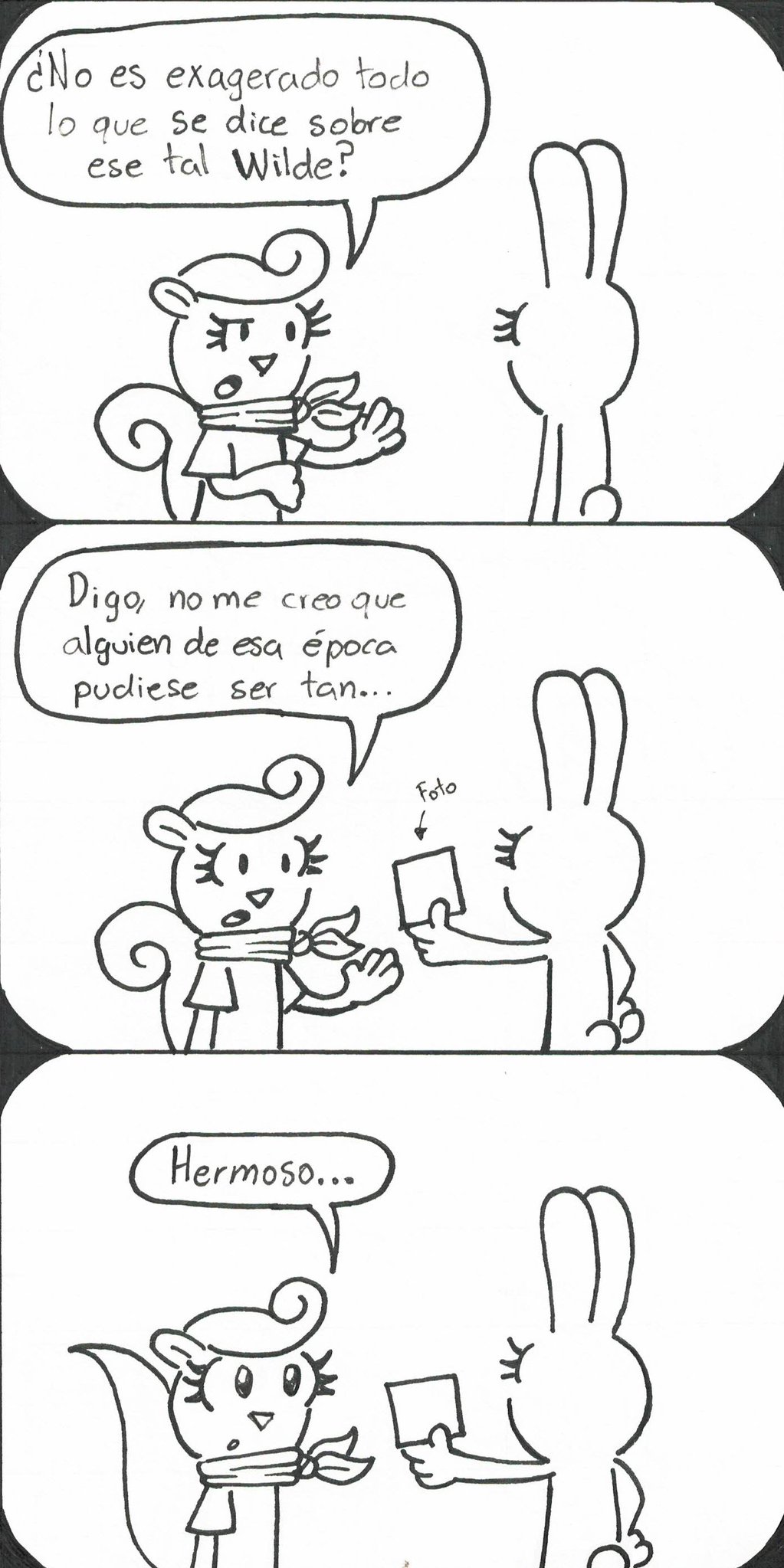 anthro clothed clothing comic curled_hair curled_tail dialogue duo el_se&ntilde;or_erizo fanny_(el_senor_erizo) female hair hi_res humor lagomorph leporid long_ears mammal monochrome nutty partially_clothed rabbit rodent scarf sciurid simple_background spanish_text speech_bubble text