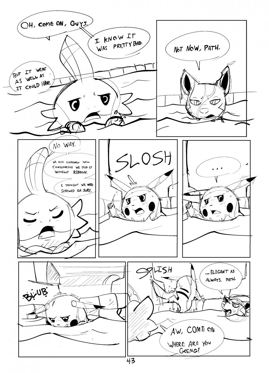 ... ambiguous_gender black_and_white comic feral group hi_res insomniacovrlrd monochrome mudkip nintendo onomatopoeia partially_submerged pikachu pok&eacute;mon pok&eacute;mon_(species) pok&eacute;mon_mystery_dungeon poochyena sound_effects swimming_pool text video_games water wet