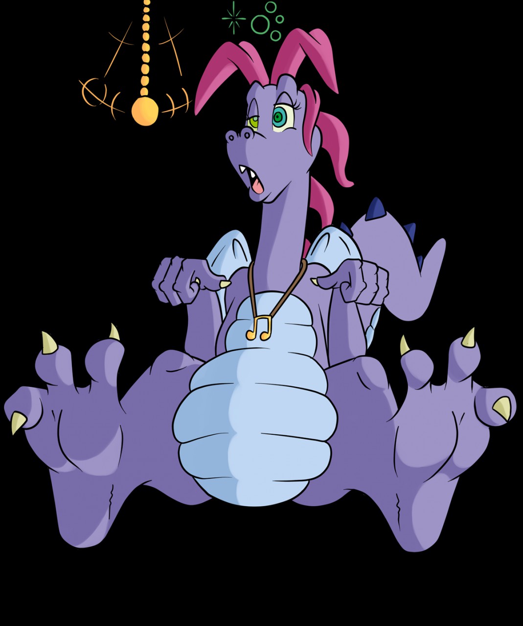 2015 black_background claws dragon dragon_tales fangs feet female green_eyes hi_res hypnosis jewelry mind_control necklace purple_body reptile salmacisreptile scalie simple_background toe_claws wheezie_(dragon_tales) wings