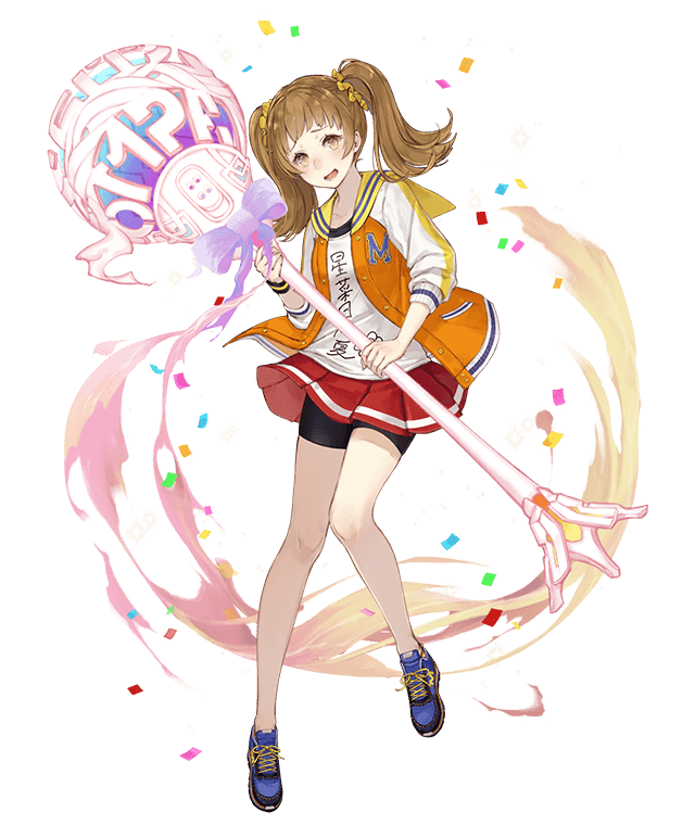 bike_shorts brown_hair full_body gems_company hoshina_hinaka jacket ji_no looking_at_viewer medium_hair official_art shoes shorts shorts_under_skirt sinoalice skirt sneakers solo sparkle transparent_background twintails yellow_eyes