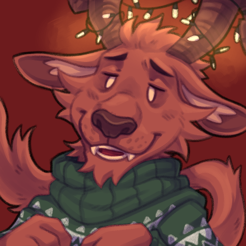 2019 anthro antlers black_nose christmas_lights clothed clothing digital_media_(artwork) don't_starve eyebrows horn jeanx klei_entertainment long_tail low_res male open_mouth simple_background smile solo teeth tongue video_games wortox