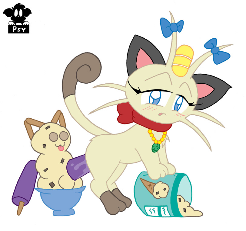 blush cat feline female food_play ice_cream improvised_dildo mammal meowth meowzie nintendo plain_background pok&#233;mon pokemon popsicle psyredtails raised_tail video_games white_background