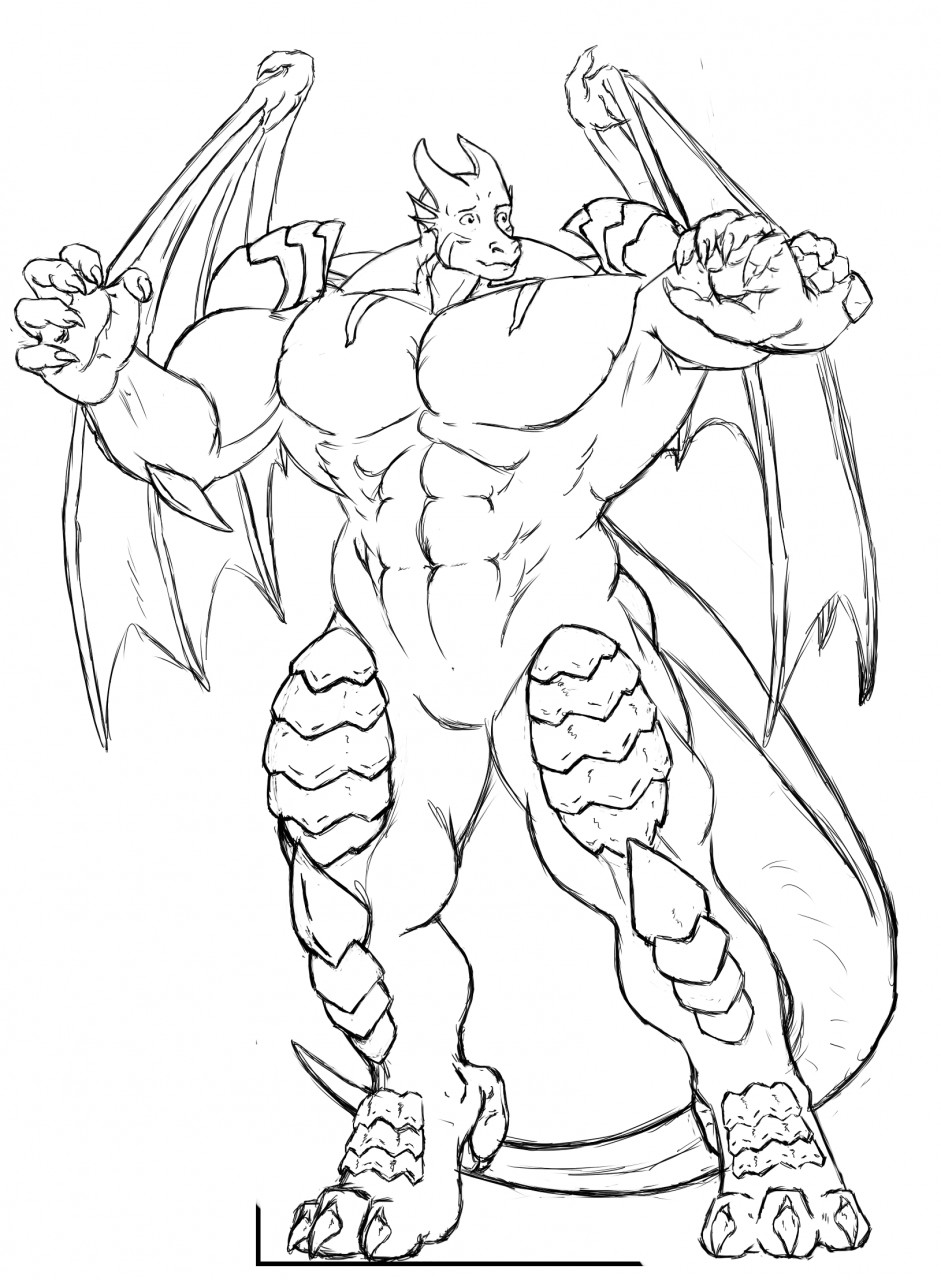 anthro black_and_white dragon growth hi_res lethias macro male minnigan monochrome muscle_growth muscular muscular_male scales solo wings