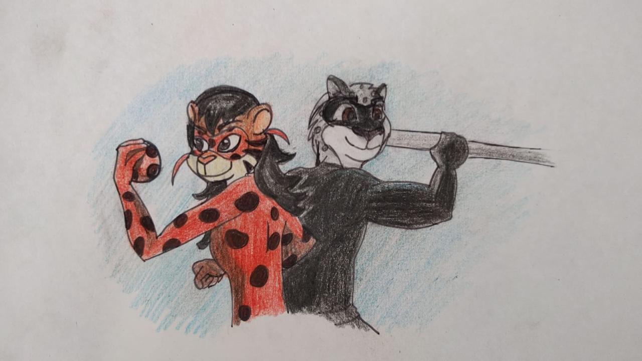 16:9 anonymous_artist anthro cat_noir cosplay duo felid feline female leopardus male male/female mammal miraculous_ladybug miraculous_ladybug_(character) ocelot pantherine snow_leopard widescreen