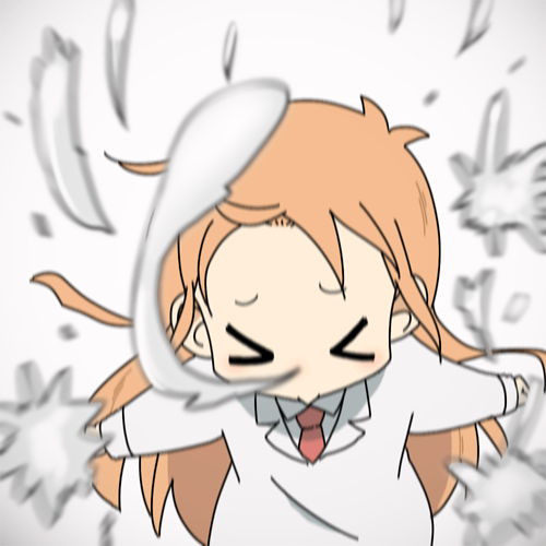 &gt;_&lt; 1girl blurry blurry_foreground closed_eyes coat collared_shirt commentary floating_hair komugiko lab_coat long_hair long_sleeves lowres necktie nichijou orange_hair outstretched_arms professor_shinonome red_necktie shirt simple_background sneezing snot solo splashing spread_arms white_background white_coat white_shirt