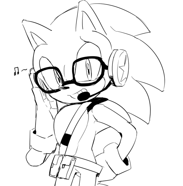 2018 alternate_costume anthro belt black_and_white clothing clothing_swap earpiece eulipotyphlan eyewear glasses gloves grin hand_on_hip handwear hedgehog male mammal monochrome musical_note nbnb_bu smile solo sonic_forces sonic_the_hedgehog sonic_the_hedgehog_(series)