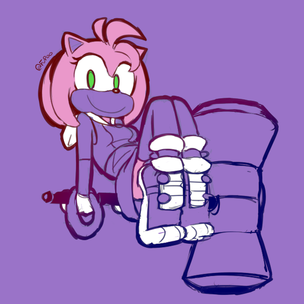 1:1 2020 amy_rose anthro boots clothing eulipotyphlan female footwear fupoo gloves green_eyes hair hammer handwear hedgehog mammal monchrome pink_hair purple_background simple_background solo sonic_boom sonic_the_hedgehog_(series) tools