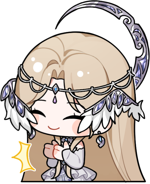1girl ^^^ ^_^ artist_request bare_shoulders blonde_hair blush_stickers chibi circlet clapping closed_eyes closed_mouth crescent_halo cropped_torso dress earrings eyelashes frilled_dress frills gown grey_bridal_gauntlets grey_halo hair_ornament halo halo_behind_head happy infinity_nikki jewelry long_hair long_sidelocks necklace nikki_(series) official_art parted_bangs sidelocks silvergale's_aria_(infinity_nikki) smile solo straight_hair strapless strapless_dress transparent_background very_long_hair white_dress wing_hair_ornament