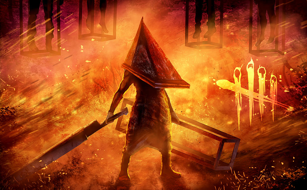 1boy apron boots dead_by_daylight full_body gloves great_knife helmet holding holding_sword holding_weapon monster pyramid_head silent_hill_2 solo_focus standing sword tanaka_ken'ichi weapon white_gloves
