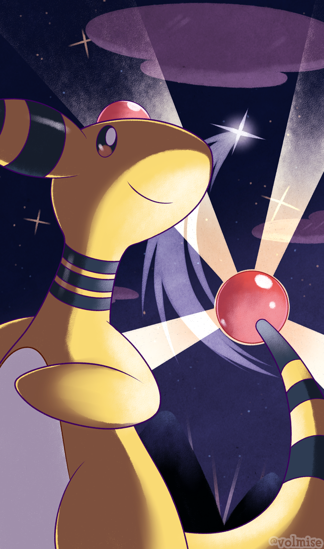 2019 ambiguous_gender ampharos cloud night nintendo pok&eacute;mon pok&eacute;mon_(species) signature sky smile solo star starry_sky video_games volmise yellow_body