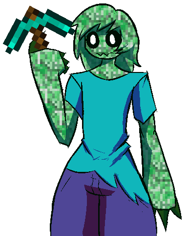 aliasing anthro anthrofied claws clothed clothing creeper dakuterooty green_body hair low_res male minecraft pickaxe simple_background solo video_games white_background