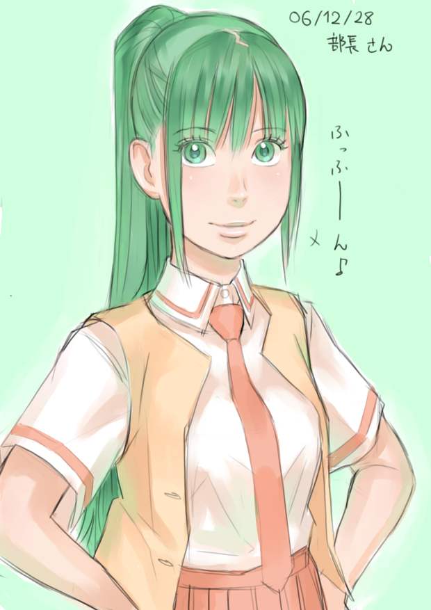 green_eyes green_hair higurashi_no_naku_koro_ni necktie red_neckwear solo sonozaki_mion zenkou