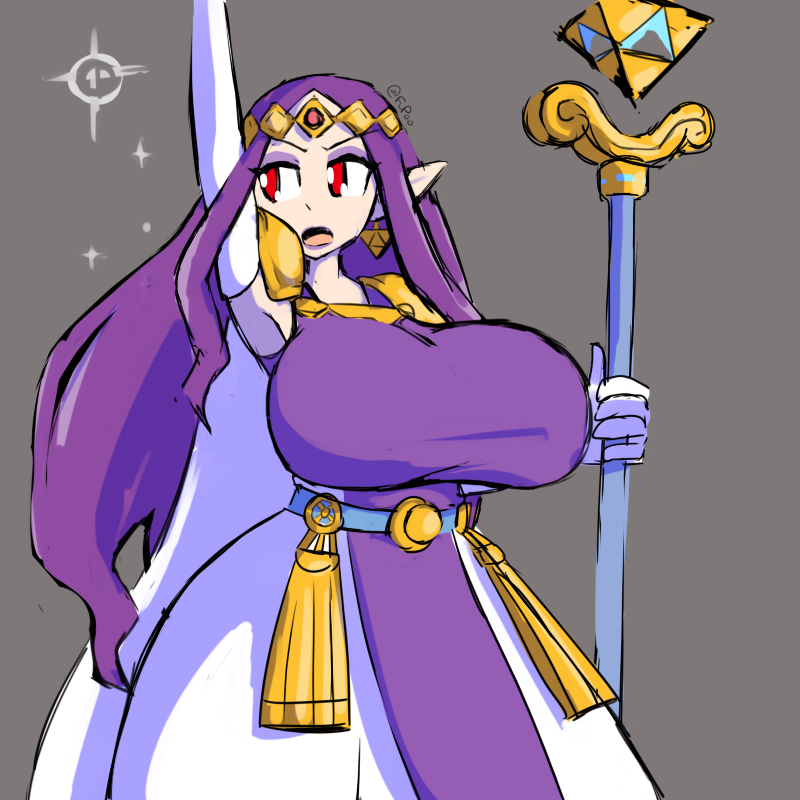 1:1 2019 a_link_between_worlds big_breasts breasts clothed clothing female fully_clothed fupoo grey_background hair humanoid hylian nintendo princess_hilda purple_clothing purple_hair red_eyes simple_background solo staff the_legend_of_zelda video_games