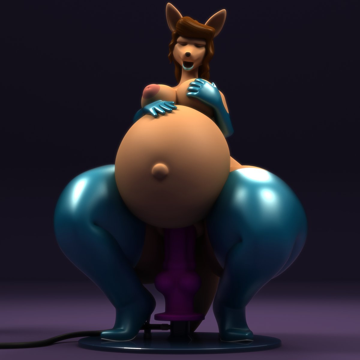 3d_(artwork) abigail_roo anthro anthroanim belly belly_expansion big_belly big_breasts big_butt biped breasts brown_hair butt clothed clothing digital_media_(artwork) dildo dildo_penetration expansion female hair hand_on_breast hi_res huge_breasts huge_butt hyper hyper_belly inflation inverted_nipples kangaroo looking_pleasured macropod mammal marsupial masturbation nipples sex_toy simple_background solo thick_thighs wide_hips