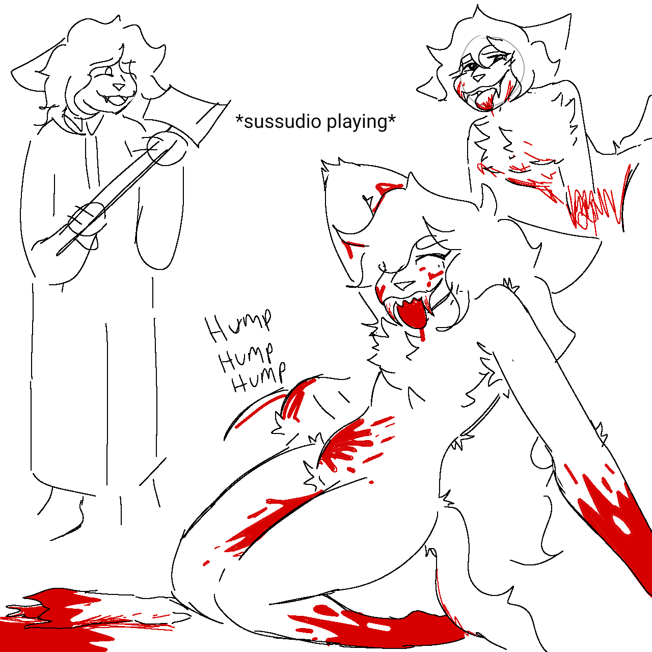 american_psycho anthro blood bodily_fluids chest_tuft female gore hi_res hob! humping implied_cannibalism implied_snuff mental_breakdown sketch solo tuft