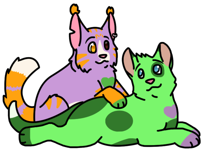 2015 alpha_channel ambiguous_gender blue_eyes brown_eyes digital_drawing_(artwork) digital_media_(artwork) digitigrade dipstick_tail domestic_cat duo ear_piercing ear_ring ear_tuft eye_contact eyebrows felid feline felis feral flat_colors fur green_body green_fur green_markings grey_inner_ear hand_on_another heterochromia kasai_(cinnawren) looking_at_another lying maine_coon mammal markings notched_ear orange_body orange_fur paws piercing pink_inner_ear pink_nose purple_body purple_fur purple_markings ring_(marking) ring_piercing ringed_tail sebdoggo simple_background smile striped_markings striped_tail stripes tail tail_markings transparent_background tuft white_body white_fur white_tail_tip yellow_eyes