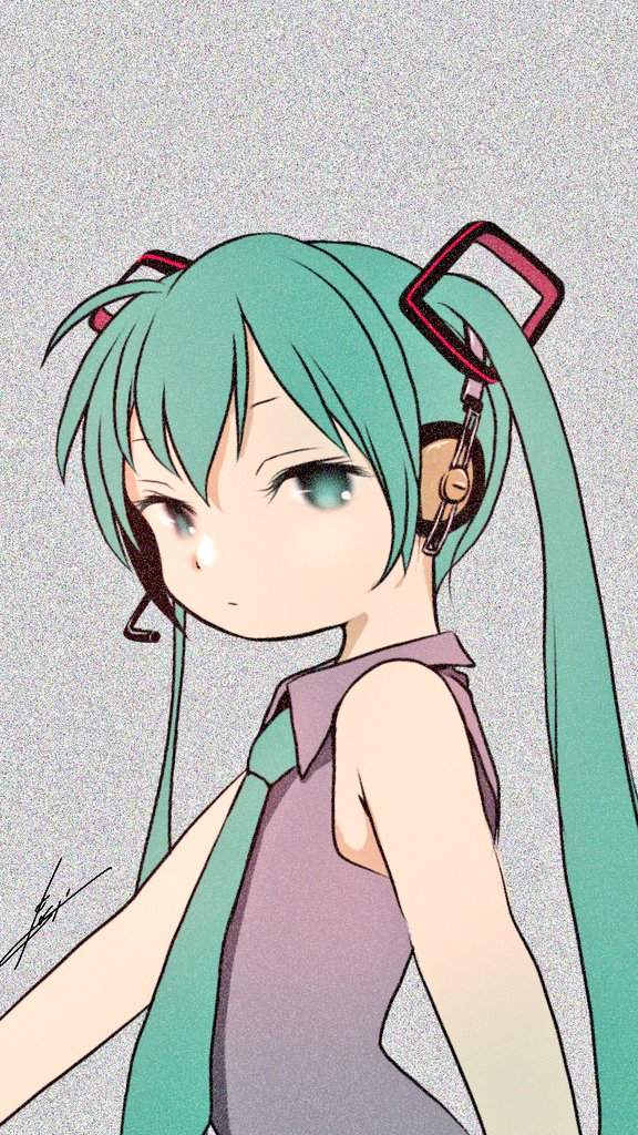 1girl aqua_eyes aqua_hair aqua_necktie bare_shoulders expressionless grey_shirt hatsune_miku headset long_hair looking_at_viewer necktie shirt solo toshi_chihiro2 twintails upper_body vocaloid