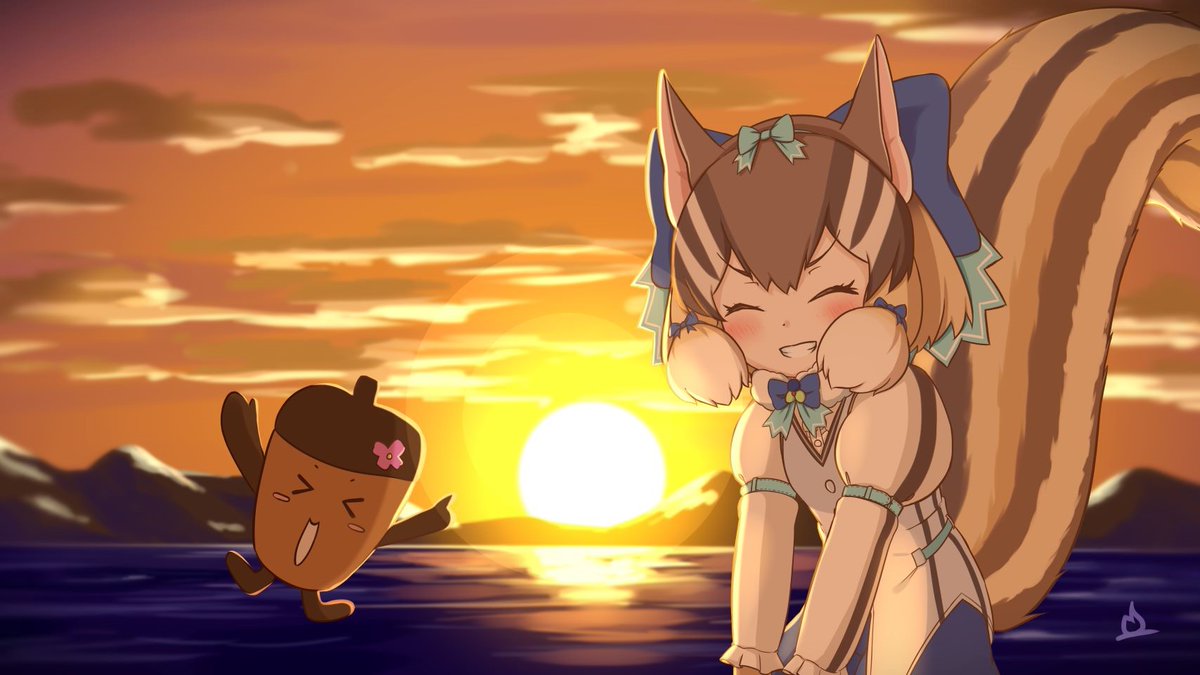 1girl acorn animal_ears brown_hair chipmunk_ears chipmunk_girl chipmunk_tail extra_ears gloves hair_ornament kemono_friends kemono_friends_v_project looking_at_viewer microphone onefiresticks outdoors ribbon shirt short_hair shorts siberian_chipmunk_(kemono_friends) tail vest virtual_youtuber