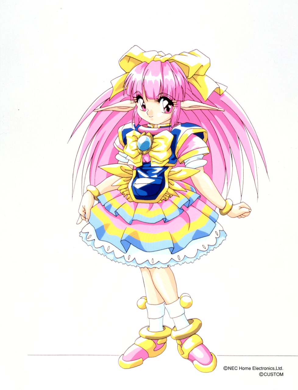 1990s_(style) 1girl chip-chan_kick! copyright copyright_name full_body highres official_art simple_background solo standing white_background yanagi_hirohiko