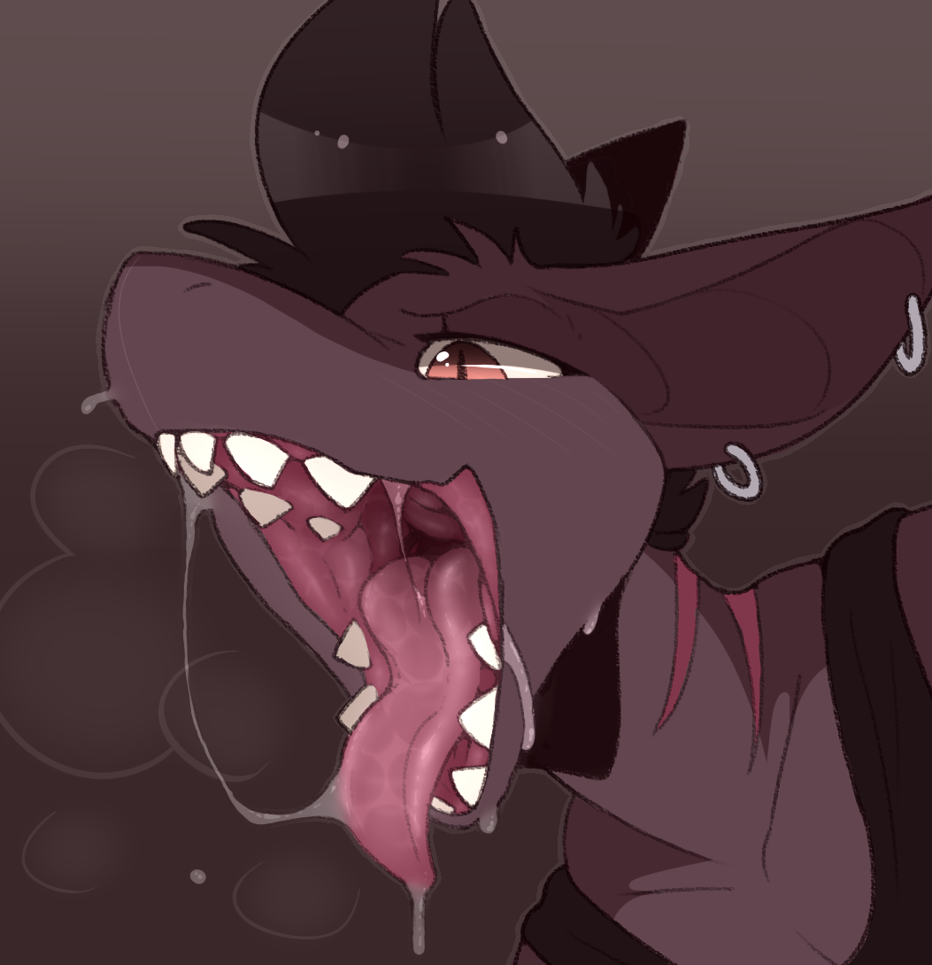 2020 anthro backsash bodily_fluids clothed clothing digital_media_(artwork) drooling ear_piercing fish gaping_mouth hair male mammal marine mouth_shot open_mouth piercing saliva sash_(backsash) shark simple_background smile solo teeth tongue tongue_out