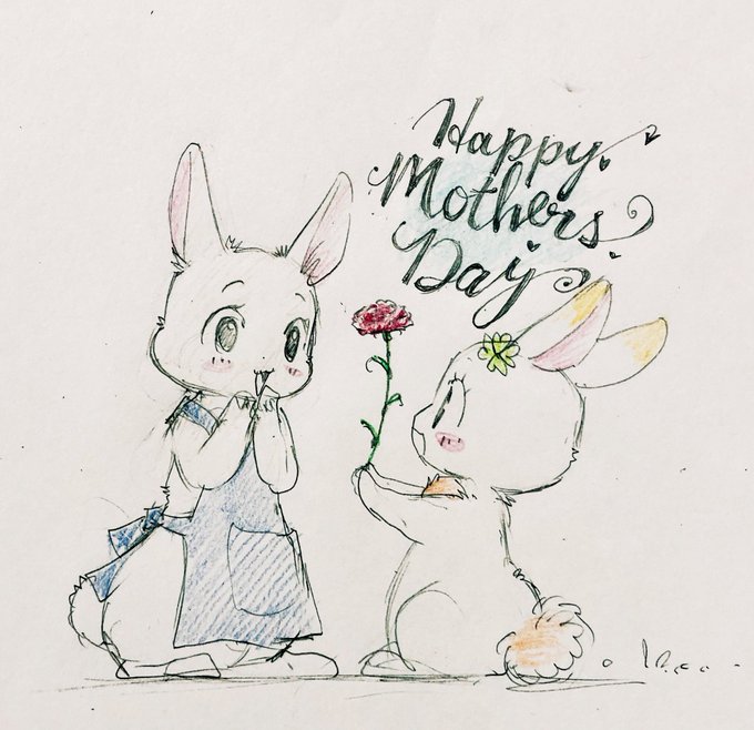 2020 :3 apron blush chest_tuft chima chima's_mother clothing clover clover's_mother colored_pencil_(artwork) daughter daww domestic_rabbit duo english_text female feral flower fur happy happy_happy_clover holidays lagomorph leporid long_ears mammal mother mother's_day official_art oryctolagus parent plant rabbit rose_(flower) sayuri_tatsuyama shamrock sketch smile standing text traditional_media_(artwork) tuft white_body white_fur