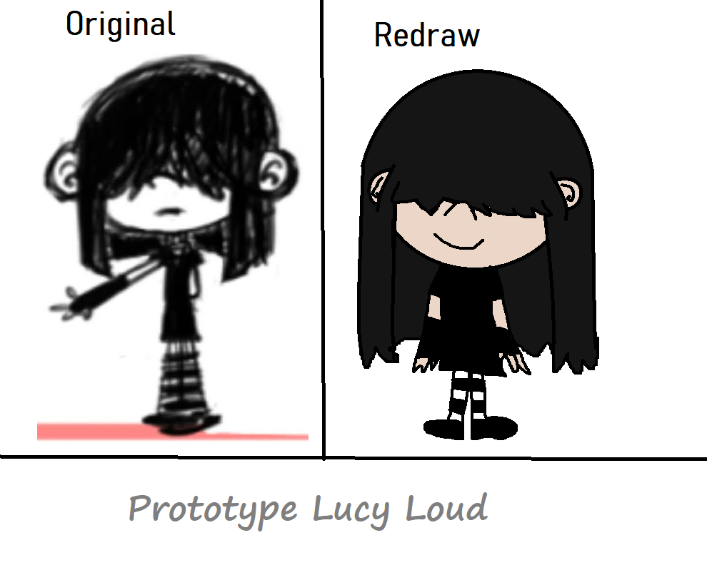 black_gloves frown gloves gothic hair_over_eyes lucy_loud original prototype redraw self_upload smile striped striped_legwear the_loud_house