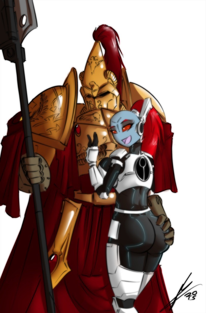 armor butt butt_grab custodes duo female hand_on_butt heresy hi_res human humanoid male male/female mammal melee_weapon not_furry polearm sexualyeti spear tau warhammer_(franchise) warhammer_40000 weapon