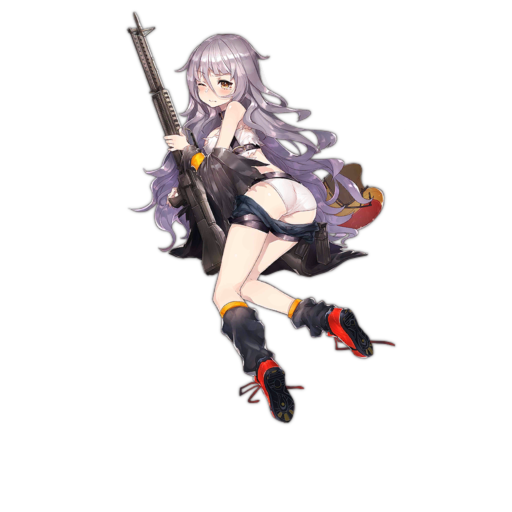 1girl ass bangs bipod breasts crop_top damaged full_body girls_frontline gun hair_between_eyes headwear_removed helmet helmet_removed holding holding_gun holding_weapon holster jacket lavender_hair leg_warmers long_hair looking_at_viewer looking_back m60 m60_(girls_frontline) machine_gun medium_breasts midriff mika_pikazo official_art one_eye_closed panties panties_under_shorts red_footwear shoelaces shoes short_shorts shorts shorts_pull sneakers solo tears thigh_holster thigh_strap torn_clothes transparent_background underwear very_long_hair weapon white_panties wince