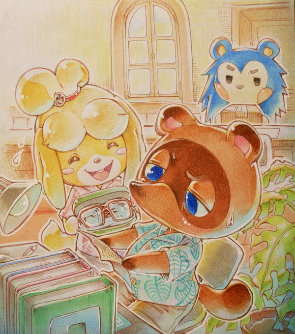 2020 animal_crossing anthro bell blue_body blue_eyes blue_fur bodily_fluids book box brown_body brown_fur canid canine canis clothing countershade_face countershading crayon_(artwork) day domestic_dog dress_shirt eulipotyphlan eyewear female frustrated fur glasses group happy hedgehog holding_object inside isabelle_(animal_crossing) mabel_able male mammal nintendo plant portrait raccoon_dog rosy_cheeks shih_tzu shirt sweat sweatdrop tamanosuke tan_countershading tanuki tom_nook_(animal_crossing) topwear toy_dog traditional_media_(artwork) video_games yellow_body yellow_fur