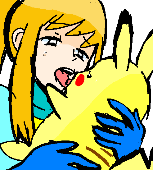 bestiality blonde_hair blush furry interspecies kiss metroid nintendo pikachu pokemon pokephilia samus_aran super_smash_bros.