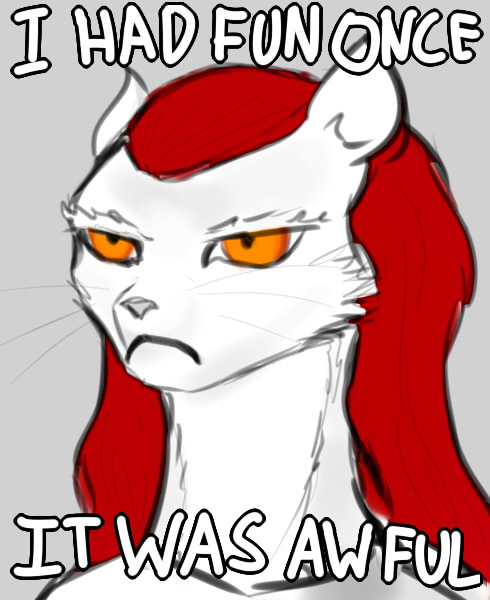 anthro digital_media_(artwork) english_text female frown grumpy hair long_hair mammal meme mustela mustelid musteline orange_eyes portrait reaction_image red_hair shadran solo solo_focus talyxian test_pattern text whiskers