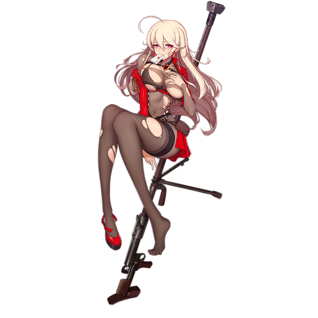 1girl ahoge alternate_costume anti-materiel_rifle blonde_hair blush bodysuit breasts collar covering covering_breasts damaged earrings evan_yang full_body garter_straps girls_frontline gun high_heels jacket jewelry large_breasts letter long_hair looking_at_viewer mouth_hold official_art pink_eyes ptrd-41 ptrd-41_(girls_frontline) rifle shoes single_shoe sniper_rifle solo torn_clothes transparent_background valentine very_long_hair weapon