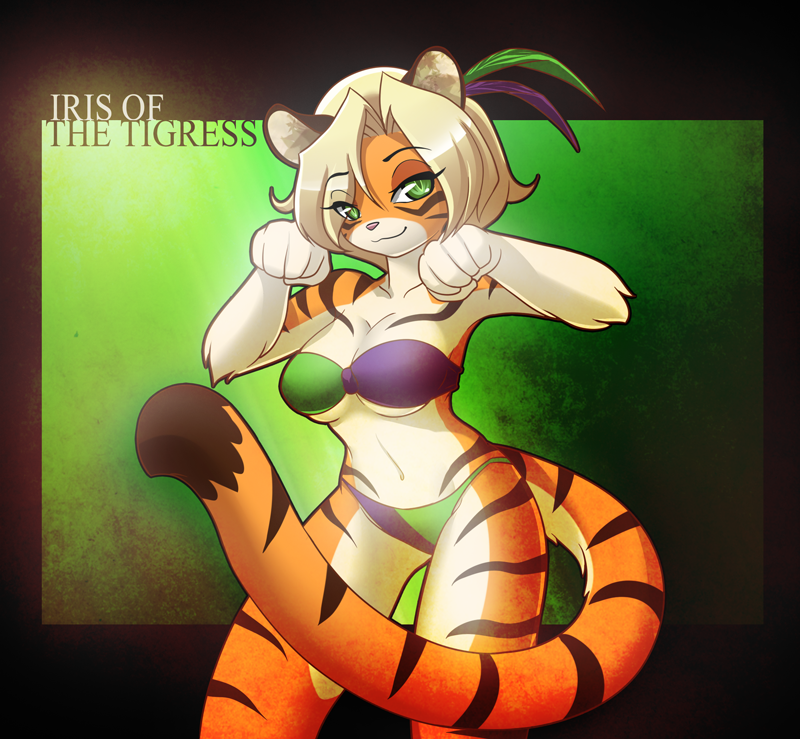 anthro bikini breasts cleavage clothed clothing felid female hair iris_(twokinds) mammal nekonny pantherine smile solo swimwear tiger twokinds webcomic