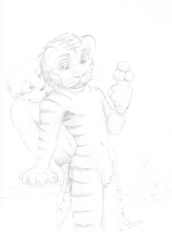 dessert drawing felid food ice_cream lutrine mammal mustelid pantherine pencil_(disambiguation) sketch tiger tigratigerson