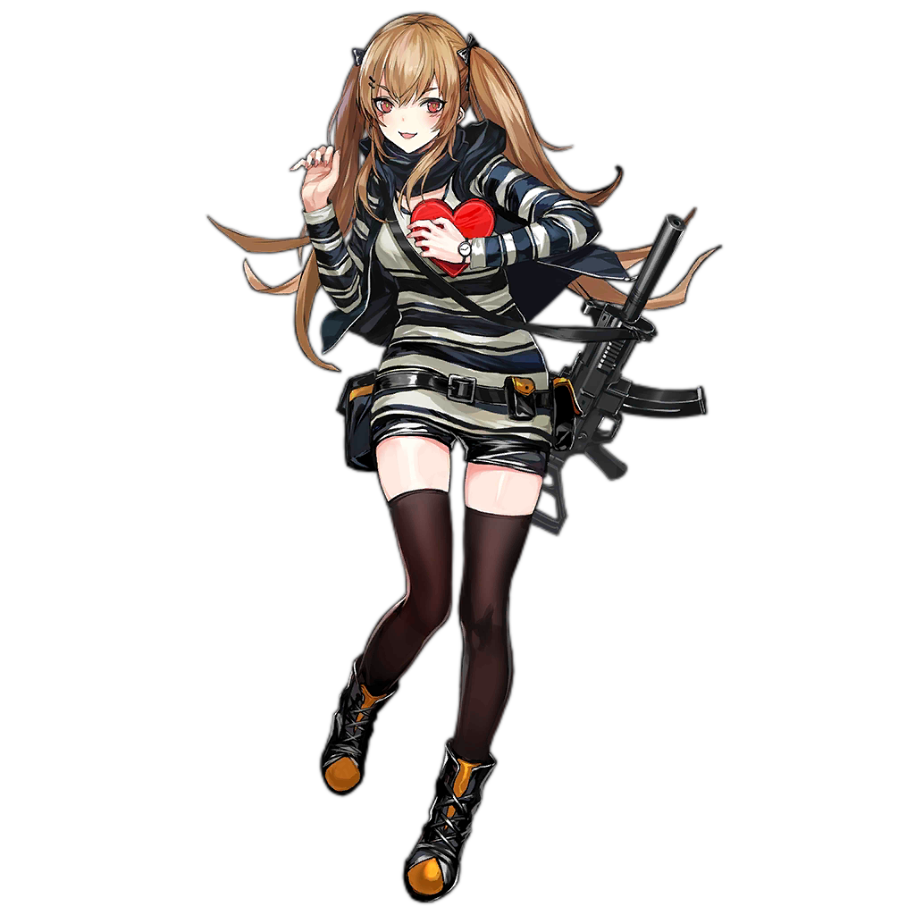 1girl :3 :d alternate_costume bangs black_footwear black_legwear black_scarf black_shorts blush boots box brown_hair eyebrows_visible_through_hair full_body gift girls_frontline gun h&amp;k_ump hair_ornament hairclip hands_up heart-shaped_box heckler_&amp;_koch holding holding_gift infukun long_hair looking_at_viewer official_art open_mouth red_eyes scarf short_shorts shorts sidelocks sling smile solo standing striped striped_sweater submachine_gun sweater thighhighs thighs transparent_background twintails ump9_(girls_frontline) valentine very_long_hair weapon