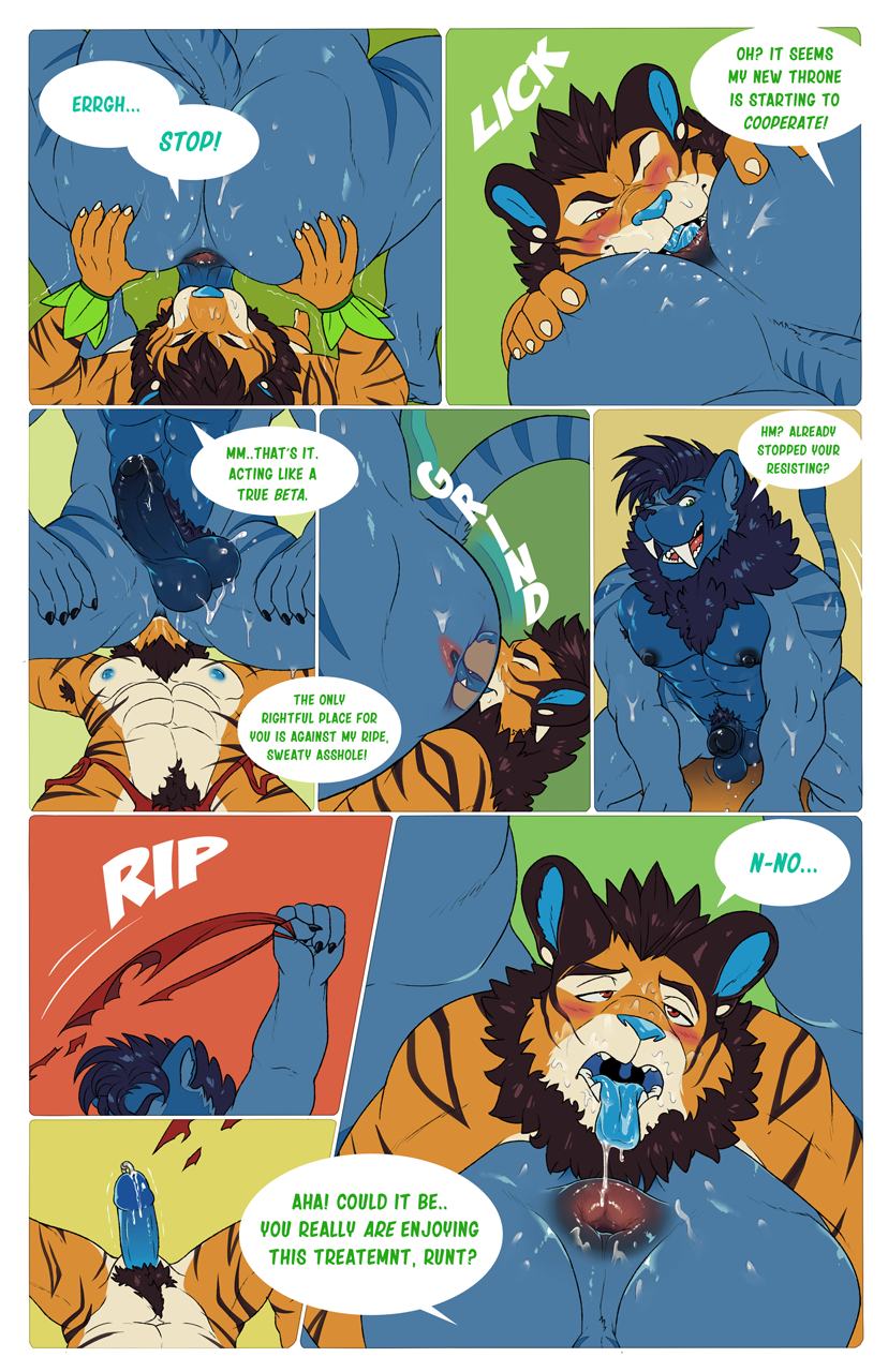 abs anal anthro anthro_on_anthro armpit_hair avarice_panthera_leo balls big_dom_small_sub big_muscles blue_body blue_ears blue_fur blue_nipples blue_nose blue_tongue blush bodily_fluids body_hair bracelet captain_nikko claws clothing comic dialogue domination dragon duo english_text facesitting fan_character fangs felid fur genital_piercing genitals hi_res humanoid_genitalia humanoid_penis hybrid jewelry lion loincloth looking_pleasured machairodontine male male/male male_domination mammal mane mimic_dragon muscular muscular_anthro muscular_male musk nipples open_mouth oral orange_body orange_fur pantherine penis penis_piercing piercing prince_albert_piercing rimming sabertooth_(anatomy) saliva saliva_string sex size_difference size_play smile speech_bubble striped_body striped_fur striped_tail stripes submissive submissive_male sweat tearing_clothing text tiger tigon tongue torn_clothing tungro undressing undressing_partner x-ray