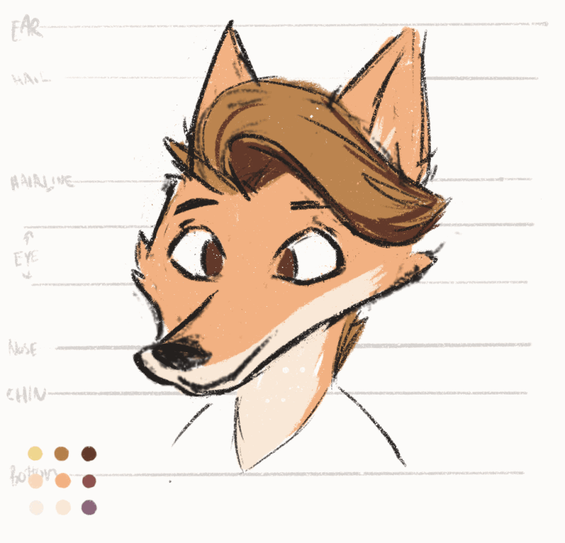 animated anthro brown_eyes canid canine fluffy fox fur fyixen fyixen_(character) graphic_design hair male mammal model_sheet orange_body orange_fur passion red_fox short_playtime sketch solo