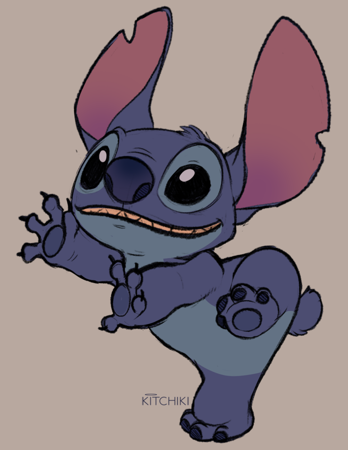 2020 4_fingers 4_toes alien blue_body blue_fur blue_nose blue_pawpads claws colored_sketch digital_media_(artwork) disney experiment_(lilo_and_stitch) fingers fur kitchiki lilo_and_stitch male notched_ear pawpads simple_background small_tail smile solo standing stitch_(lilo_and_stitch) teeth toes