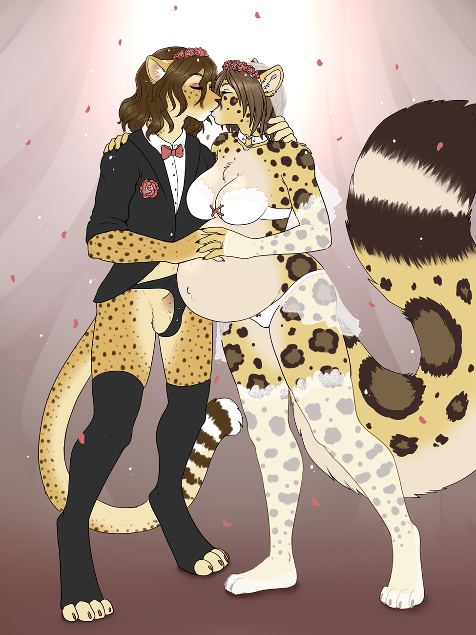 3:4 ajna anthro breasts cheetah felid feline female genitals hair hi_res kora_brandis male male/female mammal penis pregnant wedding