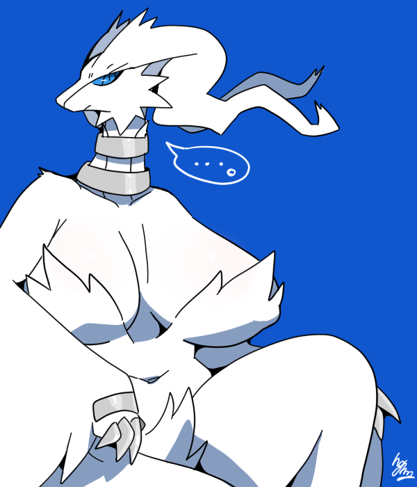 ... anthro anthrofied big_breasts blue_background blue_eyes breasts choker claws female fur gearfactory huge_breasts jewelry legendary_pok&eacute;mon mature_female necklace nintendo pok&eacute;mon pok&eacute;mon_(species) pubes reshiram simple_background solo video_games white_body white_fur