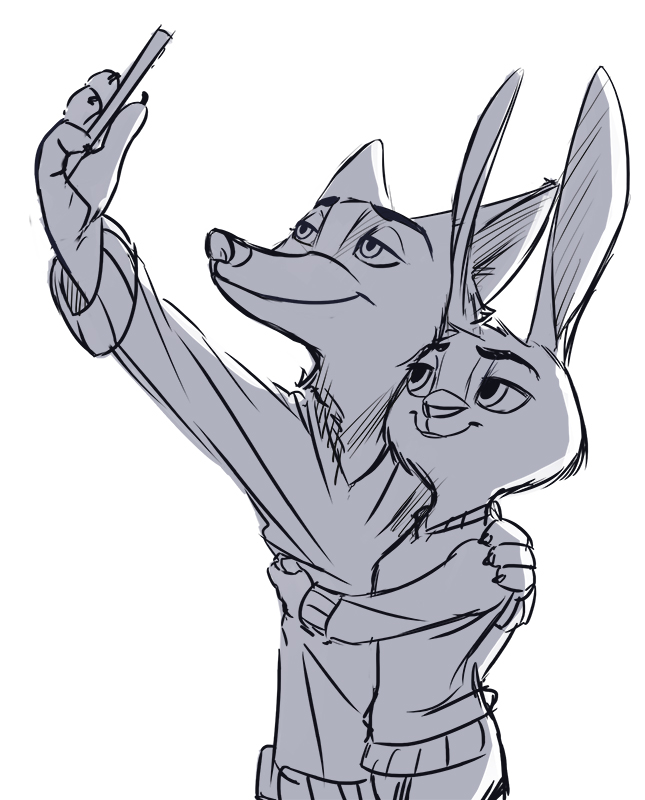 2016 anthro arm_around_shoulders canid canine cellphone clothed clothing dante-ml disney duo fox fully_clothed fur holding_cellphone holding_object holding_phone judy_hopps lagomorph leporid mammal monochrome nick_wilde phone rabbit red_fox selfie simple_background smile white_background zootopia