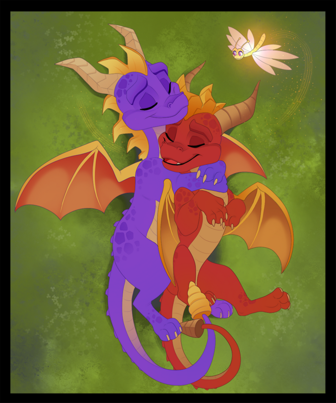 activision anthro arthropod claws dragon dragonfly duo feral flame_(spyro) horn insect kitchiki male male/male membrane_(anatomy) membranous_wings open_mouth outside purple_body red_body scales scalie simple_background smile sparx spyro spyro_the_dragon teeth video_games western_dragon wings