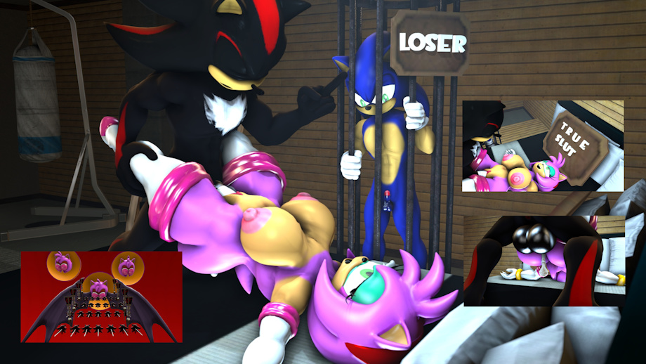 amy_rose anthro being_watched boots clothing cuckold domination duo eulipotyphlan female footwear gesture hedgehog helpless legwear looking_at_another male male/female mammal middle_finger netorare prison rouge_the_bat_(cosplay) sex shadow_the_hedgehog sonic_the_hedgehog sonic_the_hedgehog_(series) tagme thigh_boots thigh_highs unknown_artist weak winning