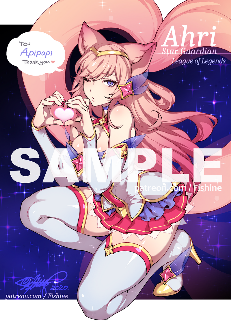 1girl ahri animal_ears breasts cleavage fishine fox_ears fox_tail heart heart_hands high_heels large_breasts league_of_legends long_hair magical_girl multiple_tails one_eye_closed pink_hair purple_eyes star_guardian_(league_of_legends) star_guardian_ahri tagme tail thighhighs zettai_ryouiki