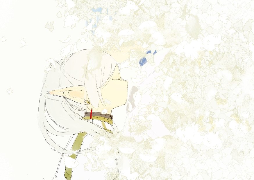 1girl capelet chamwa closed_eyes closed_mouth commentary earrings elf english_commentary flower frieren jewelry long_hair pointy_ears profile simple_background solo sousou_no_frieren twintails upper_body white_background white_capelet white_flower white_hair