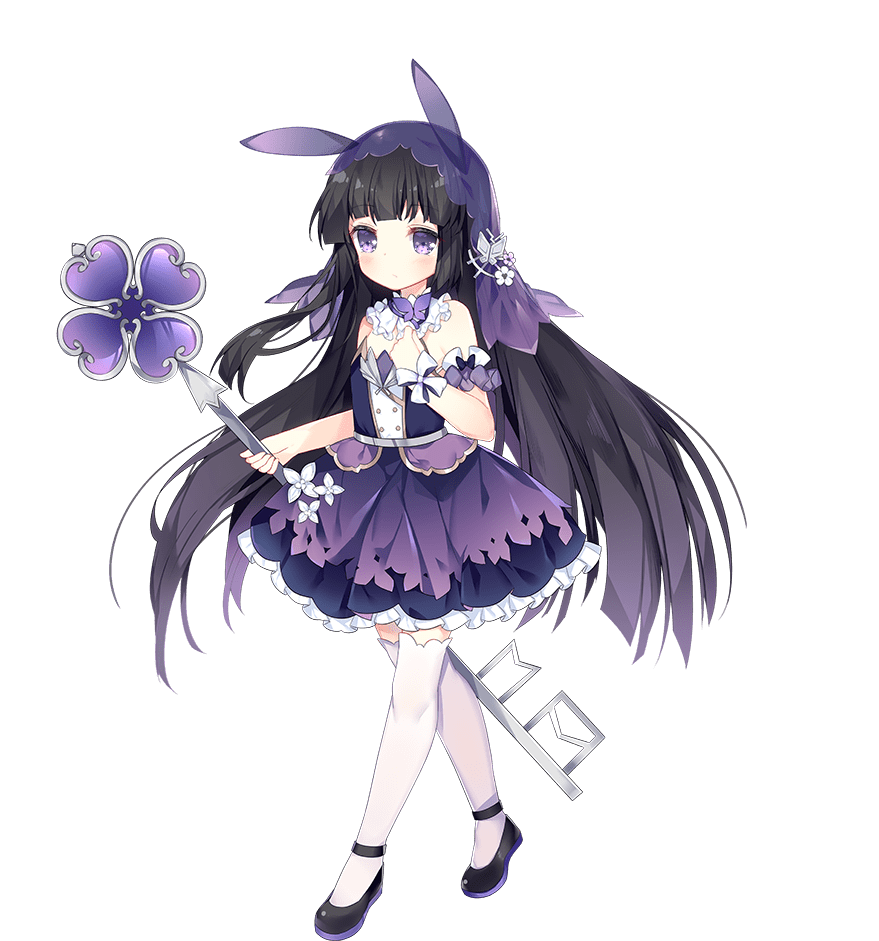 1girl abaddon_(ark_order) animal_ears ark_order bare_shoulders black_footwear black_hair blunt_bangs bow bug detached_sleeves dress dress_bow fake_animal_ears flower frilled_dress frills full_body hair_bow hair_ornament hairclip hime_cut holding holding_key key layered_dress long_hair looking_at_viewer official_art oversized_object purple_bow purple_dress purple_eyes see-through short_sleeves sidelocks solo tachi-e thighhighs transparent_background tsukimi_(xiaohuasan) variant_set veil very_long_hair white_bow white_flower white_thighhighs wrist_cuffs